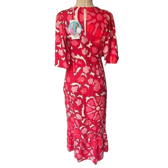 NWT RHODE x Target Zinnia Floral Print Bell Sleeve Midi Dress in Red/Pink - Picture 11 of 15